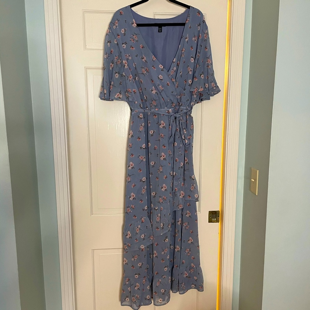 ASOS curve ruffle maxi dress in blue floral